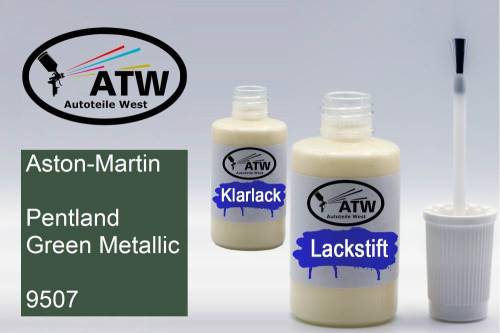 Aston-Martin, Pentland Green Metallic, 9507: 20ml Lackstift + 20ml Klarlack - Set, von ATW Autoteile West.